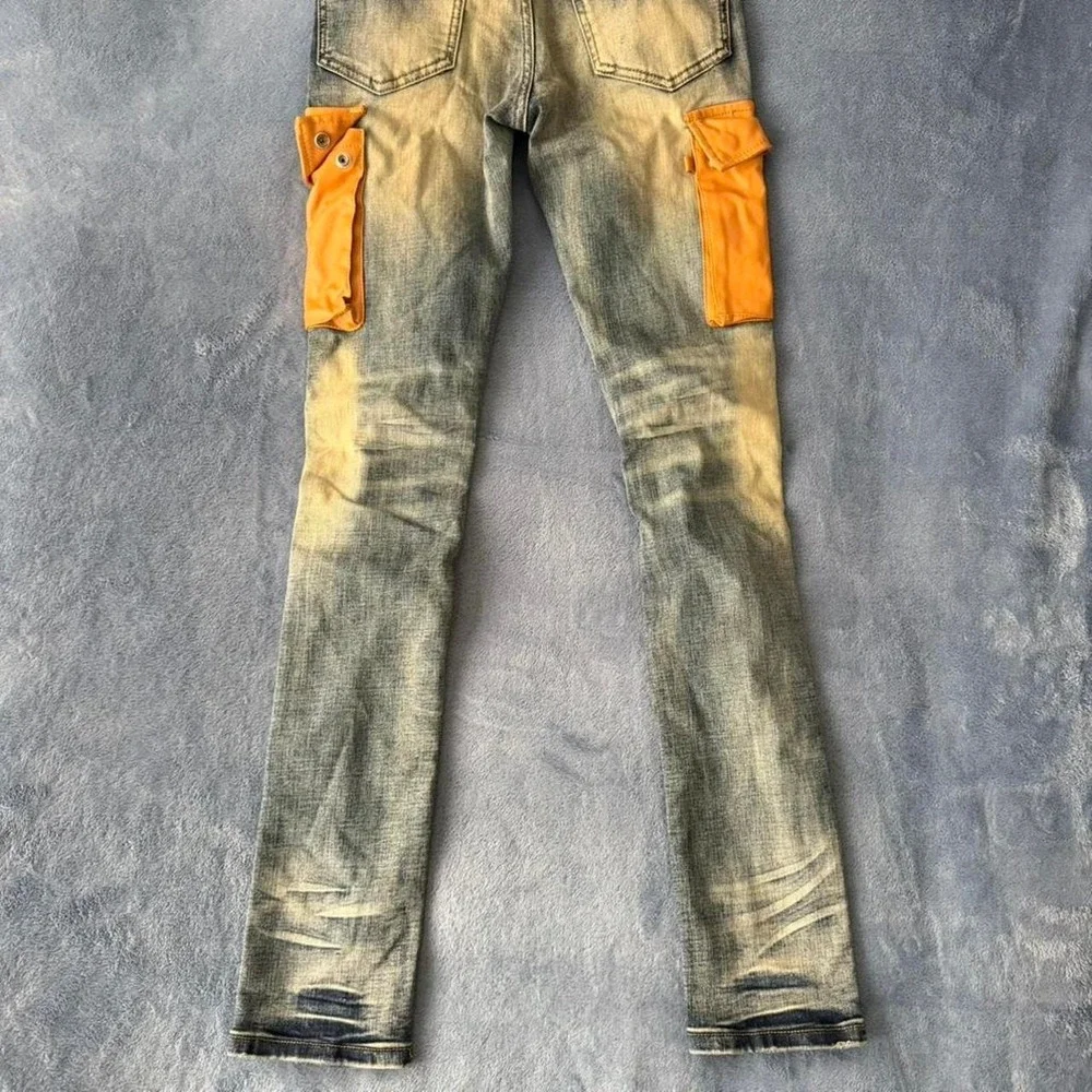 Decibel blue jeans with orange patches men  Size 28w 33L